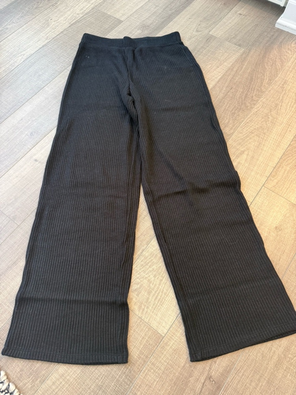 OAK + FORT Black Ribbed Wide-Leg Sweatpants